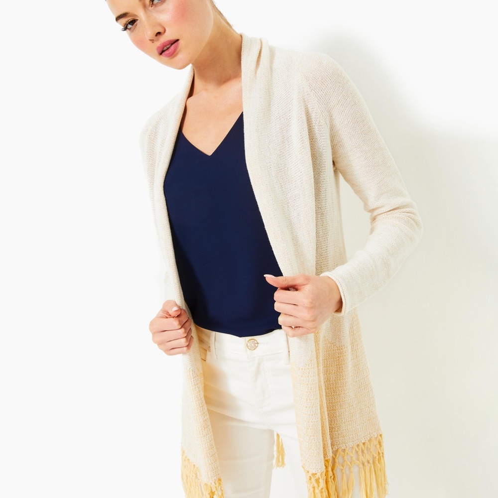 Lilly Pulitzer Tatum Long Fringe Hem
Cardigan Gold Metallic Small - Picture 10 of 12